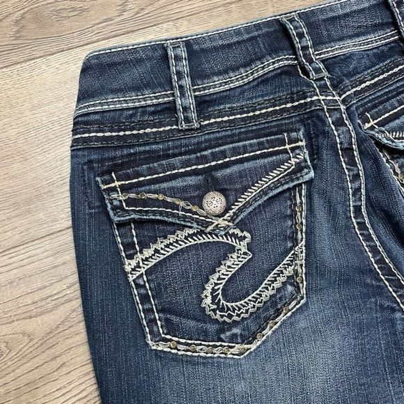 5/$20 Silver Suki Flap Bootcut Flare Jeans Womens 30x32 Mid Rise Rhinestones - Picture 8 of 13